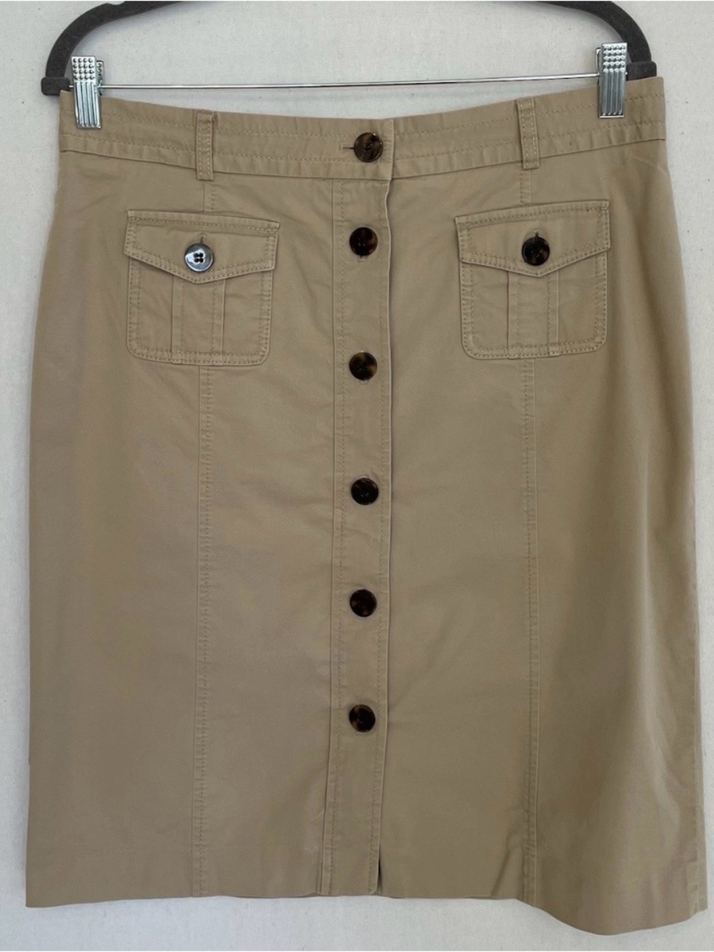 Talbots Khaki Button-Front Pencil Skirt